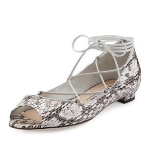 Manolo Blahnik Snakeskin Lace-Up Flats